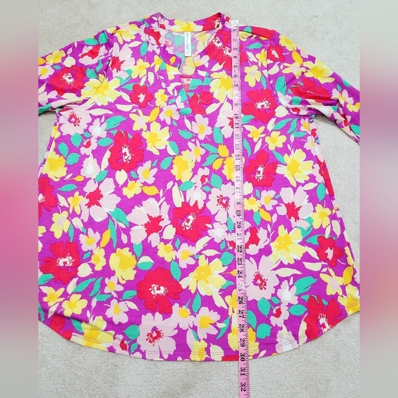 Dear Scarlett Floral Blouse Top Tunic XL Bright Pink Yellow Red Green 3/4 Sleeve - Picture 8 of 13
